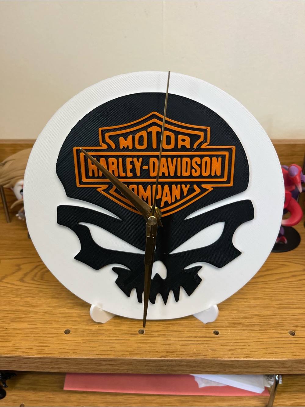 Harley-Davidson White, Black & Orange Skull Clock